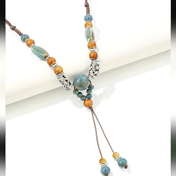 Ceramic Beads and Silvertone Charms Necklace, NWT - Picture 2 of 5